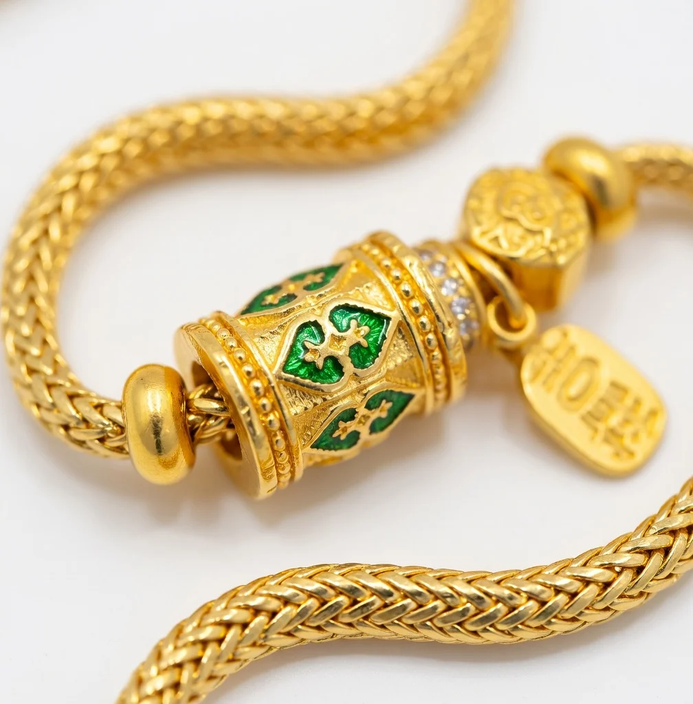 

Luxury New Chinese Retro Auspicious Ruyi Snake Bone Braided Bracelet for Women Light Luxury High-End Green Enamel Charm Tarnish