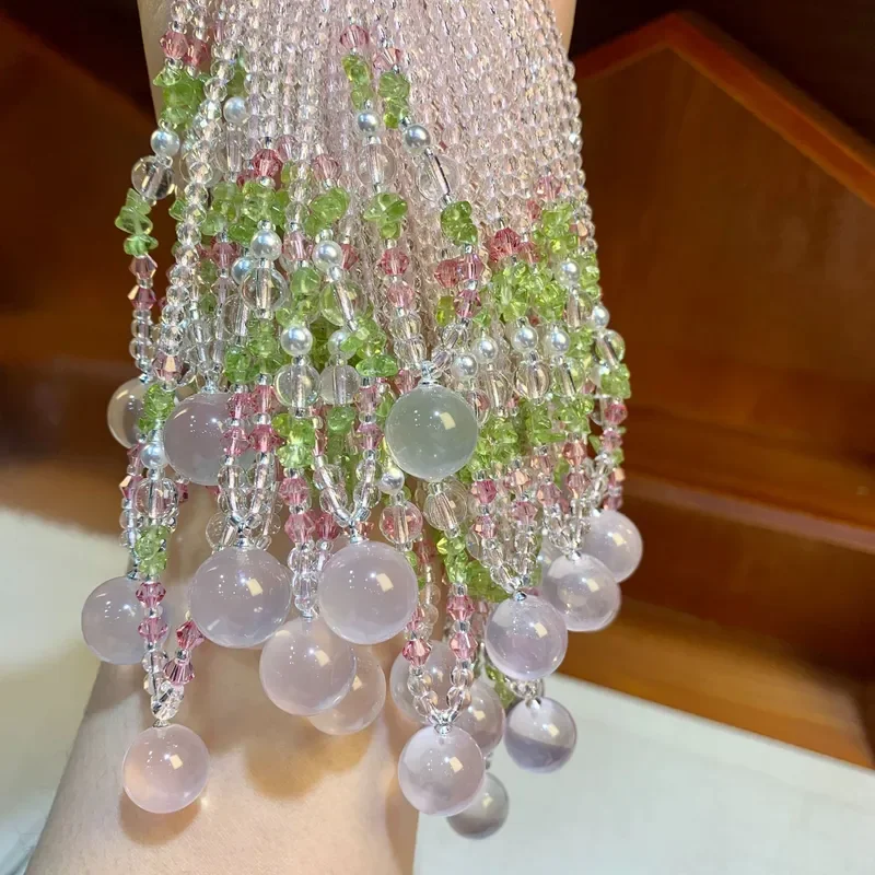 Crystal Necklace Wholesale Summer Fresh Beaded Necklace Clavicle Chain 12MM Mozambique Powder Bubble Beads