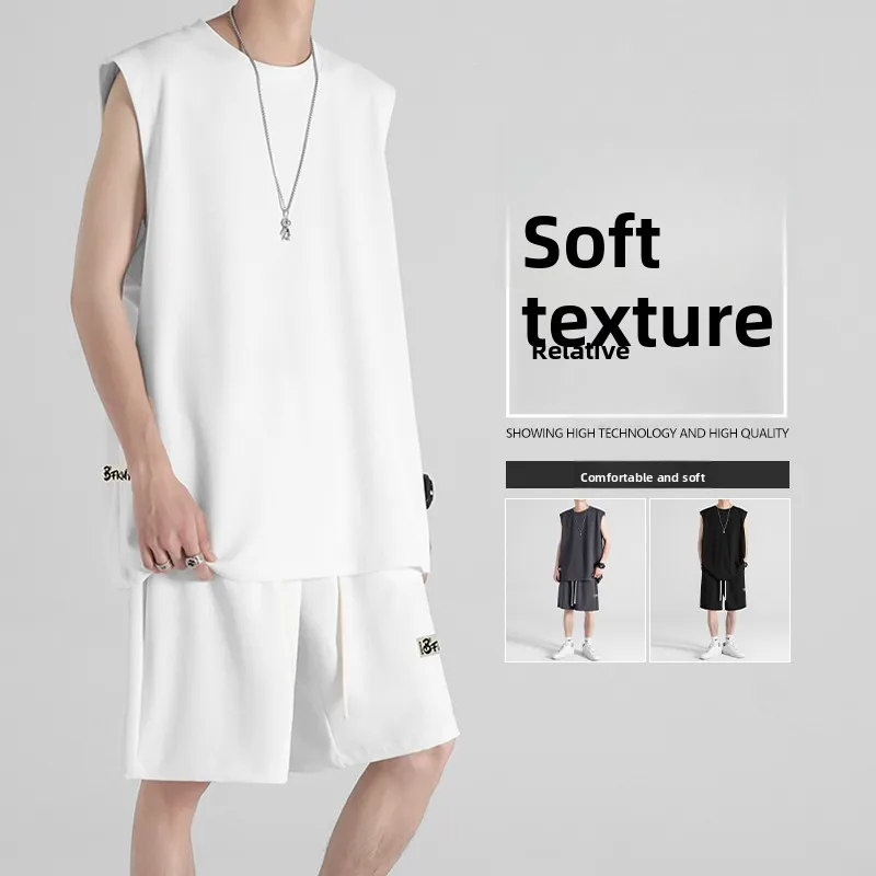 

White Sports Vest Men's Summer Ice Silk Casual Baskeall Loose Svel T-irt Thin Faion Brand Youth ular round Ne