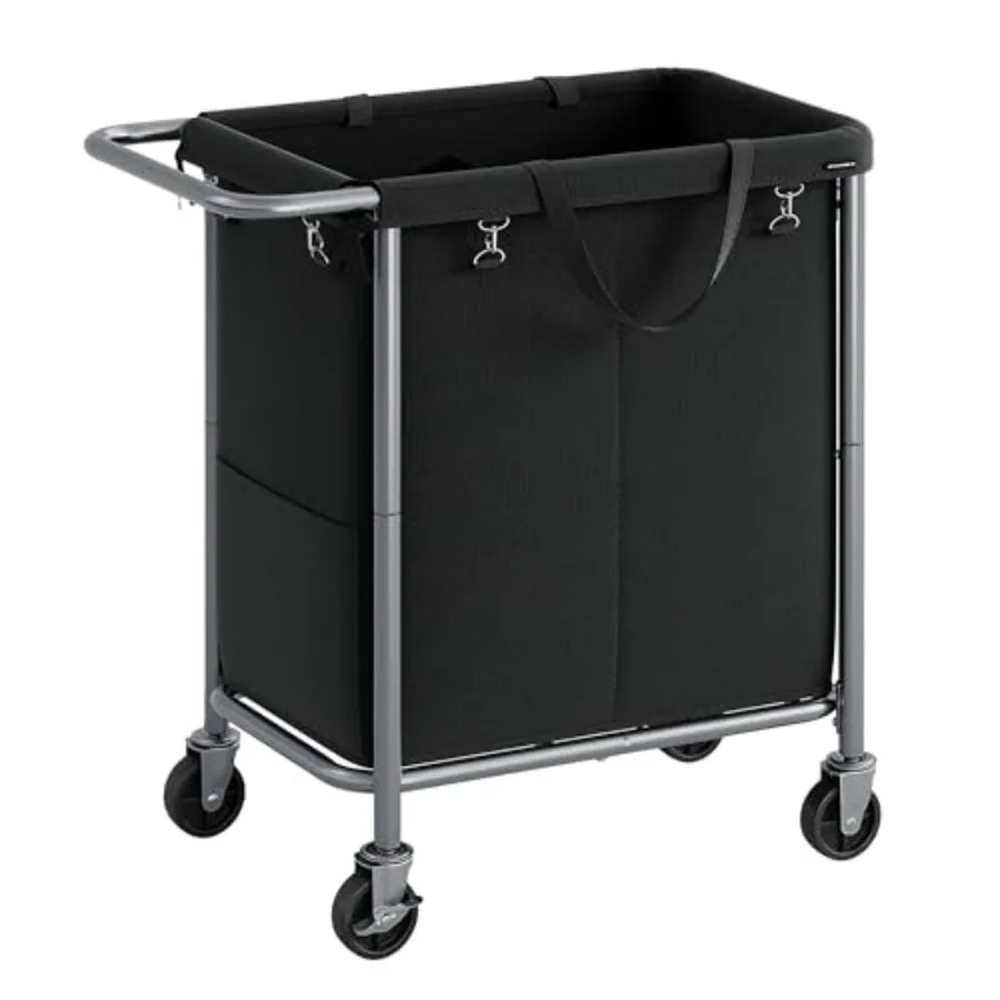 

Laundry Basket with Wheels, 2-Section Rolling Laundry Hamper, 37 Gallons 140 L,Removable Liner, Steel Frame with Handle, 27.2 x
