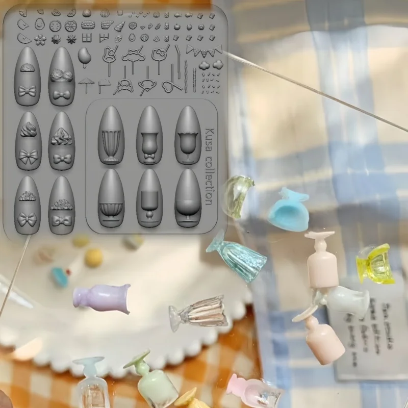 1 Pc Original Silicone Nail Mold Cute Summer Dream Juice Cup Straw Milk Tea Cream DIY Drink Cup 3D Emplate Nail Mold