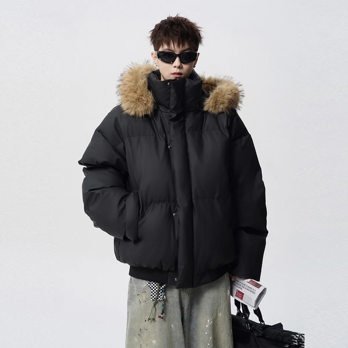 Winter Jacket Men American Stand Collar Zipper Male Outerwear Thicken Cold-proof Detachable Hooded Man Parkas Down Coat