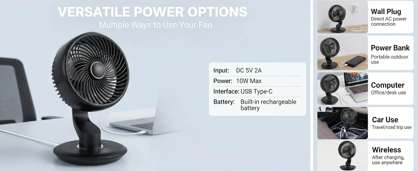 Rechargeable Desk Fan with 120° Oscillation and 90° Tilt — detail 4