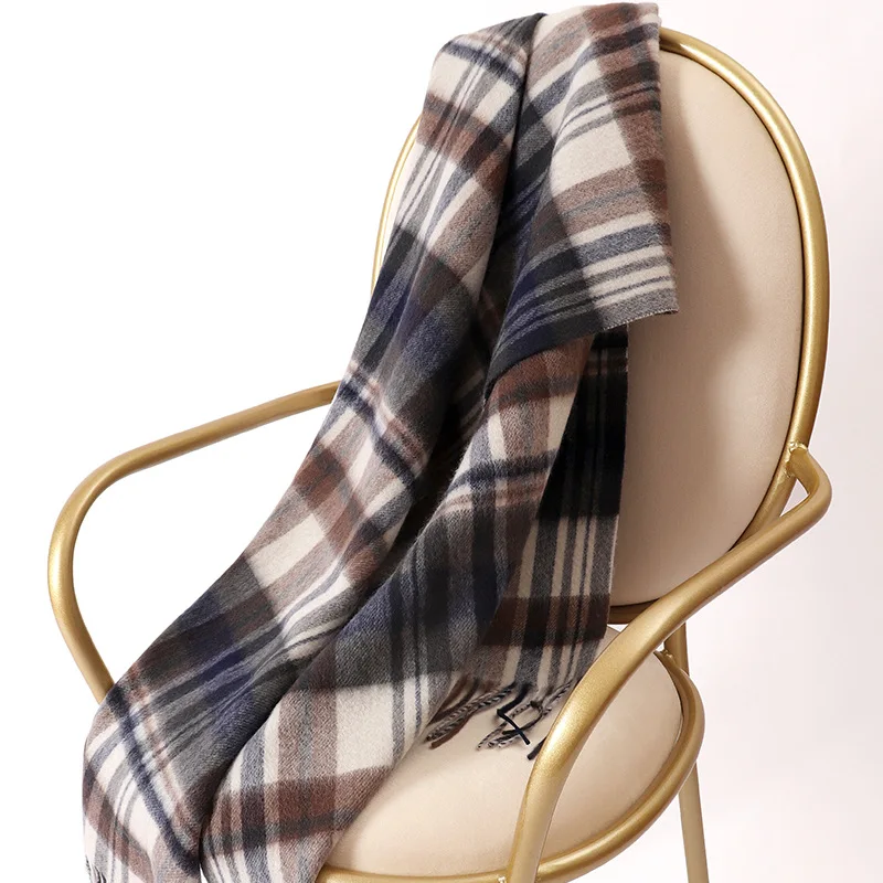 New 100%Wool Scarf Women Fashion Natural Fabric High Quality Plaid Printed Big Size Shawl Winter