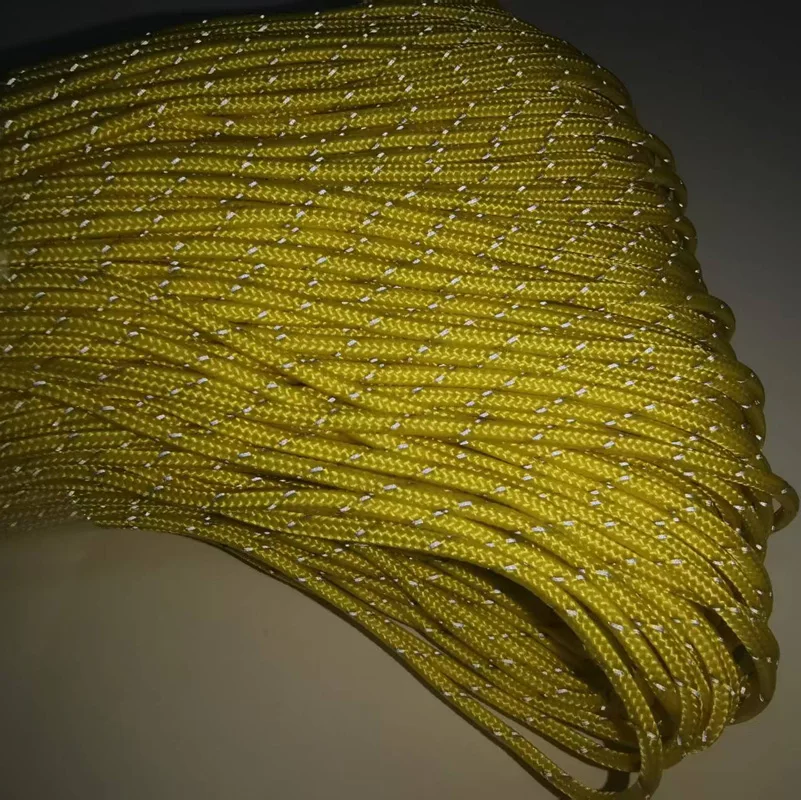 Reflektierendes Paracord Ø2mm Gelb, Taktisches Fallschirmseil für Camping, Zelt, Angeln, 3-Strang Paracord-Seil Länge 10/30/50M – Detail 1