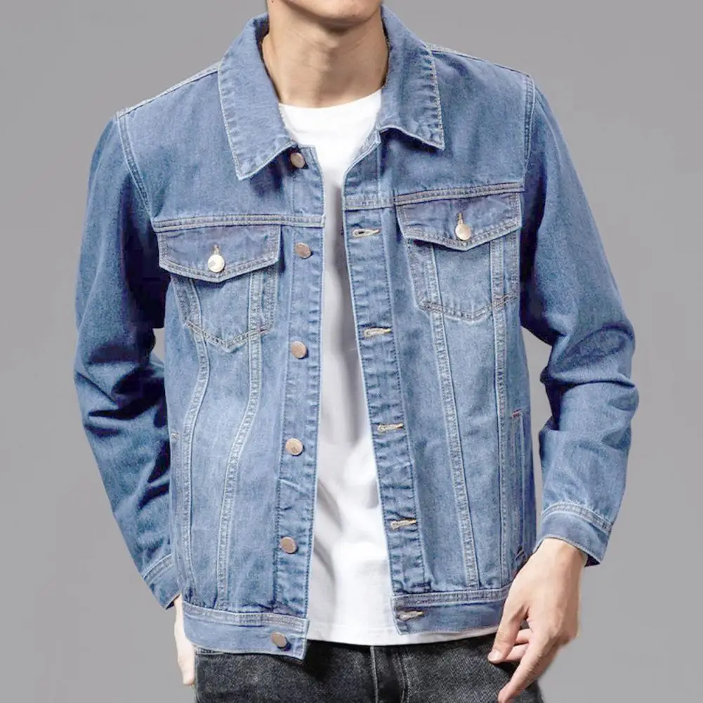 

Great Spring Coat Denim Pure Men Coat Single-breasted Buttons Spring Jacket for Dating