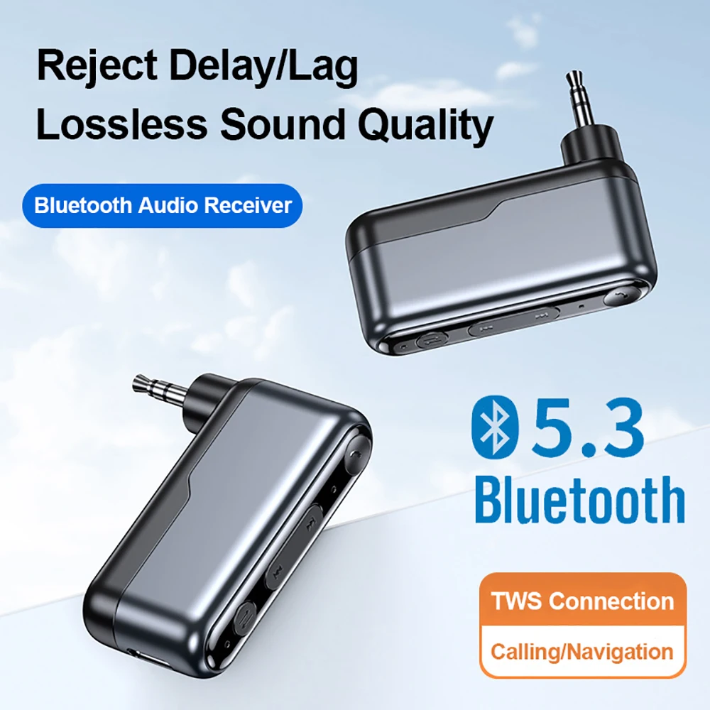 Bluetooth 5.3 Car Adapter Wireless Audio Receiver 3.5mm Audio Music Mic Handsfree Adapter for Car Speaker Headset TWS Connection