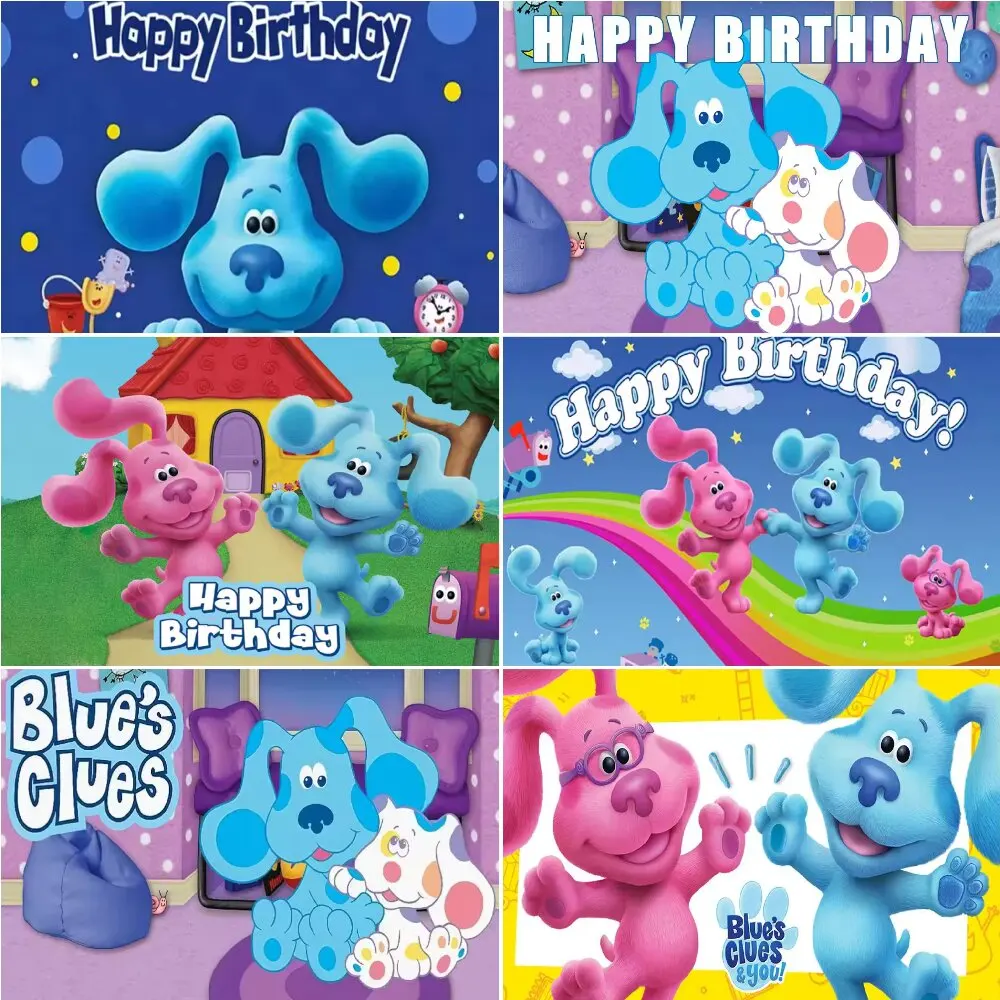 

Cartoon Blue-Clues Dog Theme Backdrop Blue Puppy Background Birthday Party Supplies Decoration Baby Shower Photo Props Kids Gift
