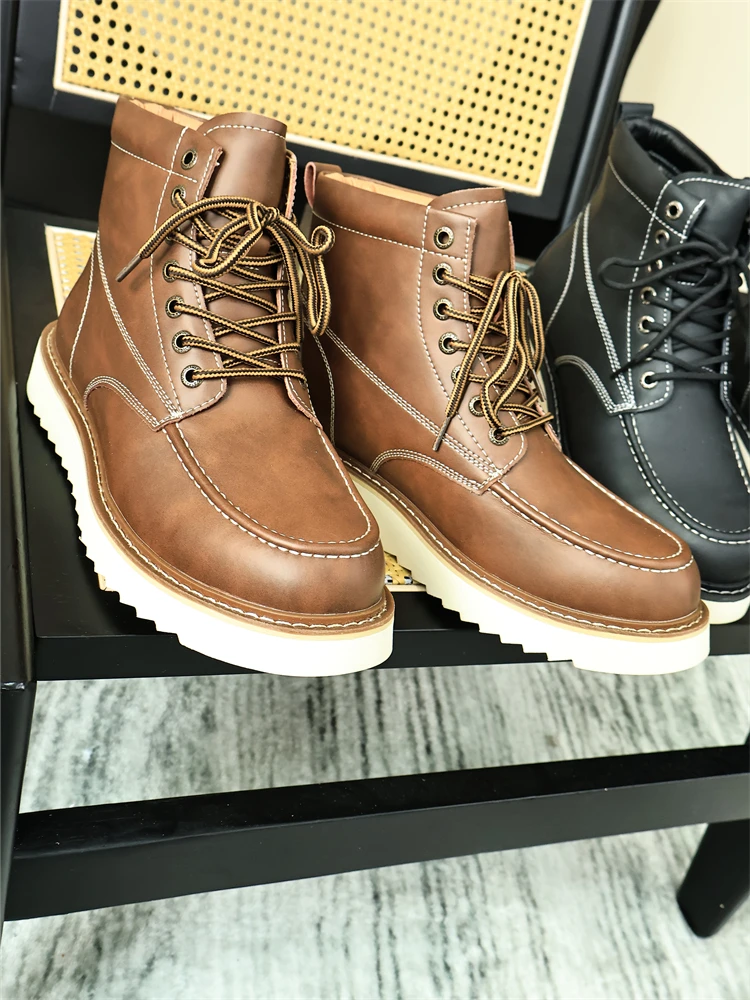 

Прочные мужские ботинки в американском стиле, повседневные, на шнуровке, до икры, из воловьей кожи, осенне-зимние, модные