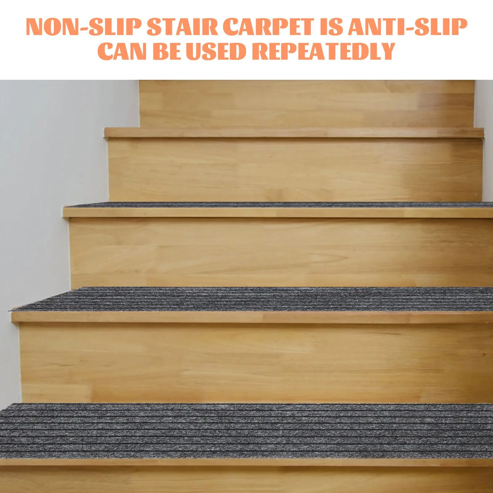 Stair Tread Carpet 26x75cm Deep Gray Non Slip Mat Stairs Staircase Mats Step Tape Reusable Durable Home Safety Kids Dogs
