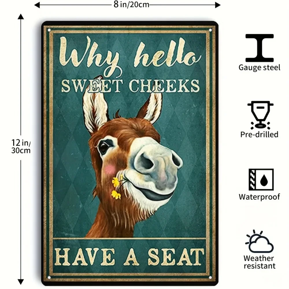 Vintage Metal Aluminum Sign Wall Art - Why Hello Sweet Cheeks Have A Seat - Funny Toilet Poster Sign for Bathroom Decor