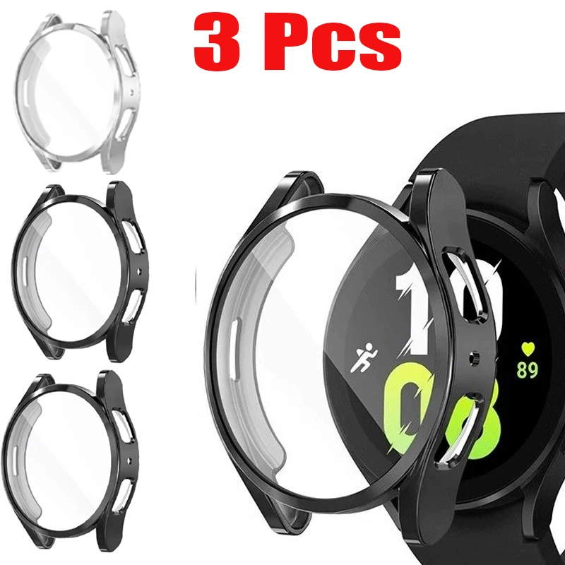 3PCS Case for Samsung Galaxy Watch 4 5 6 7 40mm 44mm Protector Cover Coverage Silicone TPU Bumper Screen Protection Accessories