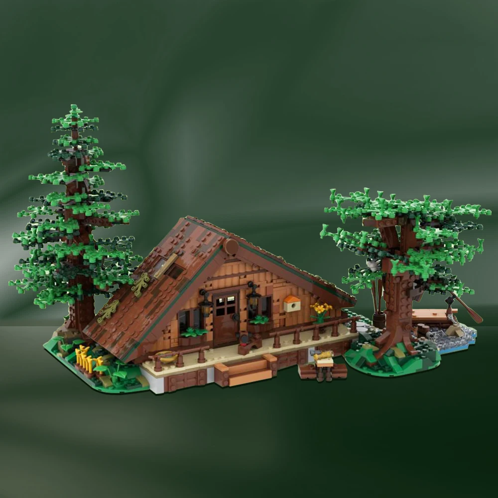 MOC 143807 Forest Cabin Ancient Architecture Wilderness Cottage Building Blocks House Treehouse Landscape Series Bricks Toy Gift