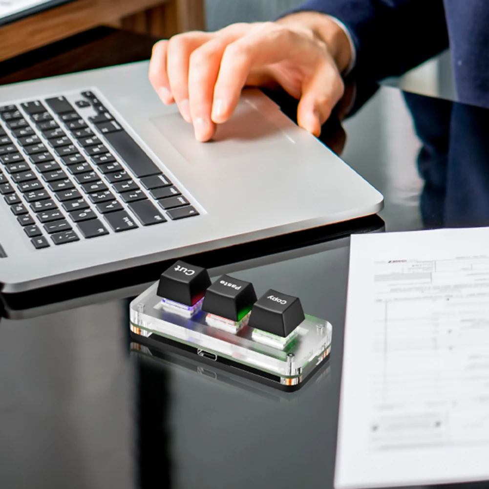 RGB Ctrl X C V Shortcut One Handed Keyboard 3-Key Macro Keypad USB Type-C Gaming Mechanical Keyboard for Working and Gaming