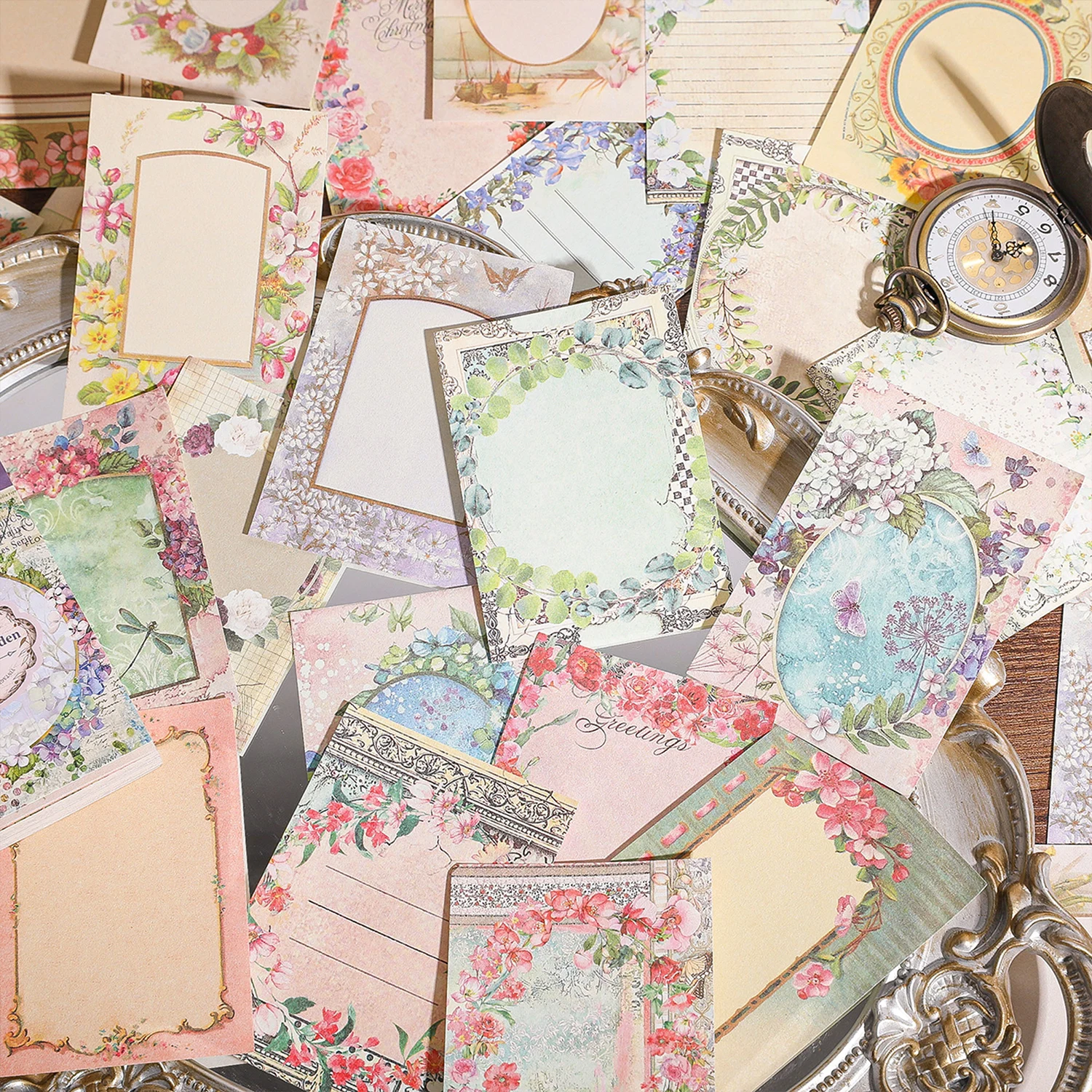 100pcs Decor paper Book Floral Frames can be written Material Collage Junk Journal DIY Scrapbooking Ins Stationery supplies