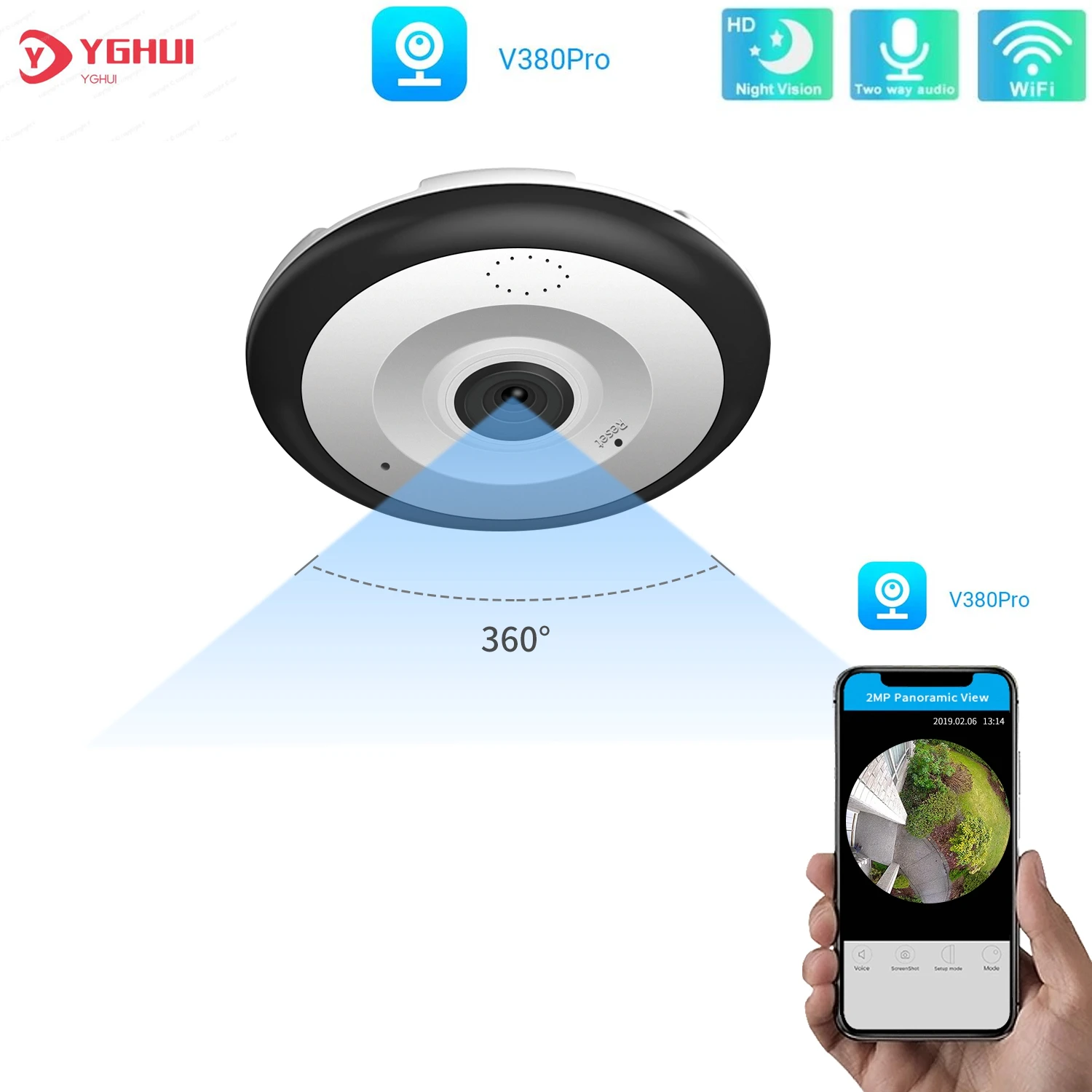 

V380 Pro 5MP WIFI 360 Camera Panoramic Fisheye Lens CCTV Two Ways Audio MINI Smart Home Security Camera Color Night Vision