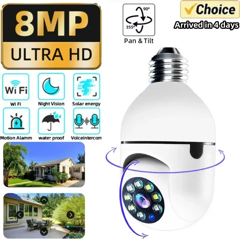 E27 Bulb Camera 4X Zoom digitale AI Human Motion Detect visione notturna a colori 5G Double Band 8MP visione notturna a colori Surve