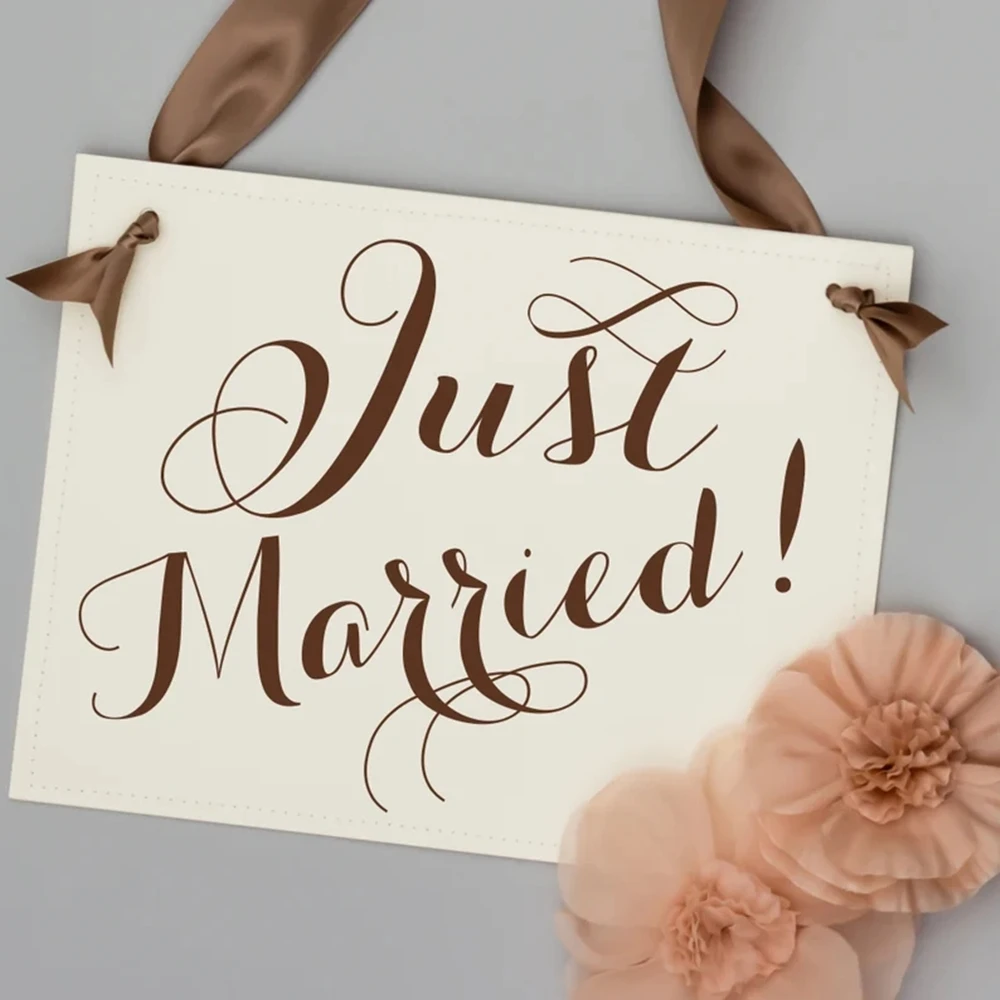 Just Married Hanging Wedding Sign, Flower Girl Ring Bearer Paper Banner 1150