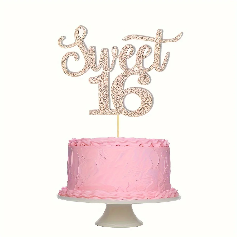 1pc, Rose Golden Paper Sweet 16 Cake Decoration Topper, Used For Cheering And Shining Decoration At 16th Birthday Party view 4