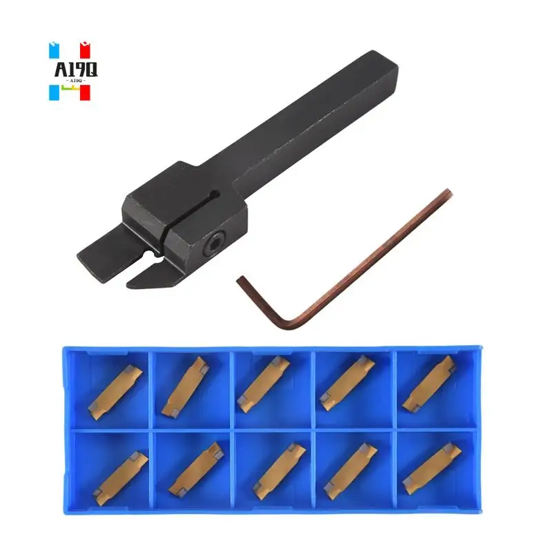 

A19Q-10Pcs Mgmn200 Carbide Inserts Golden Blades + 1Pc Mgehr1010-2 Turning Tool Holder Boring Bar With Wrench