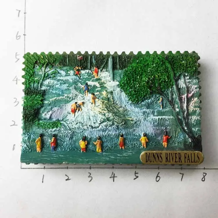 Pintura de paisaje 3D de Jamaica Dunn River Falls, pegatinas magnéticas para nevera, recuerdo de viaje, obra de arte decorativa para cocina