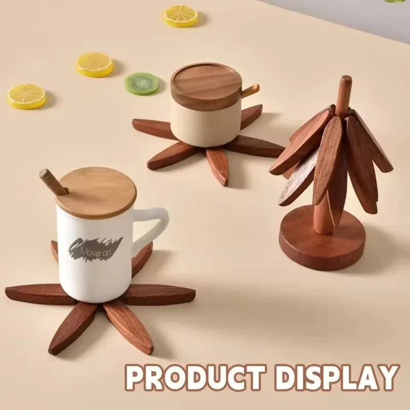 Christmas Wooden Trivets for Hot Dishes Folding Tree Shape Walnut Table Mat Holders Heat Insulated Pad Set Coasters for Pots