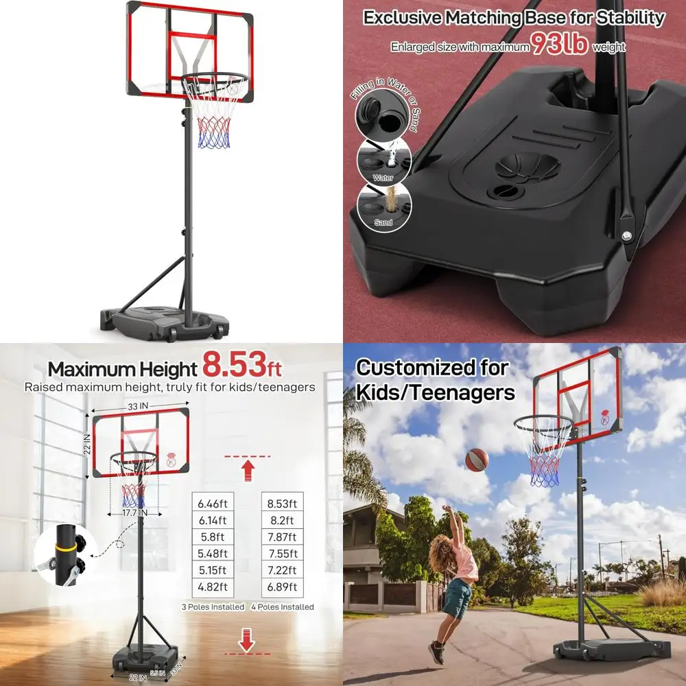 cesta de basquete ao ar livre ajustável para crianças e adolescentes - objetivo portátil para jogos no quintal e no entrada