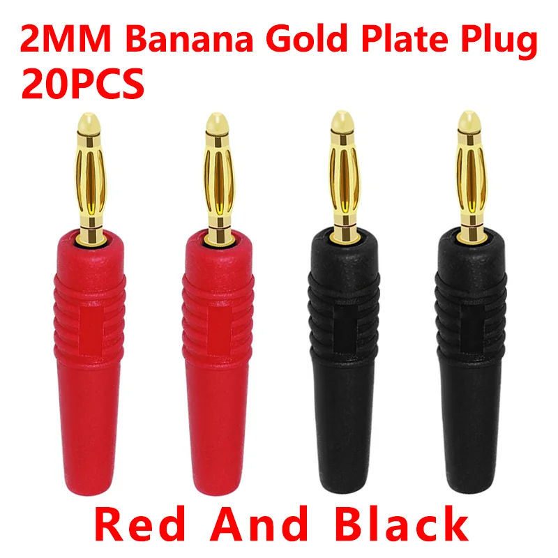 20Pcs 2MM Banana Gold Plate Plugs Connectors For Banana Socket Male Connector Pure Copper Power Supply Terminal