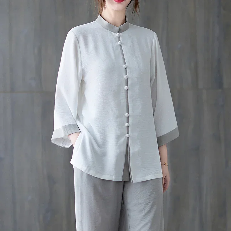 China Tai Chi Clothing Vintage Fashion Kung Fu Jacket Set Chinese Style Women's Clothing National Cotton Linen Tang Suit Suit image 3