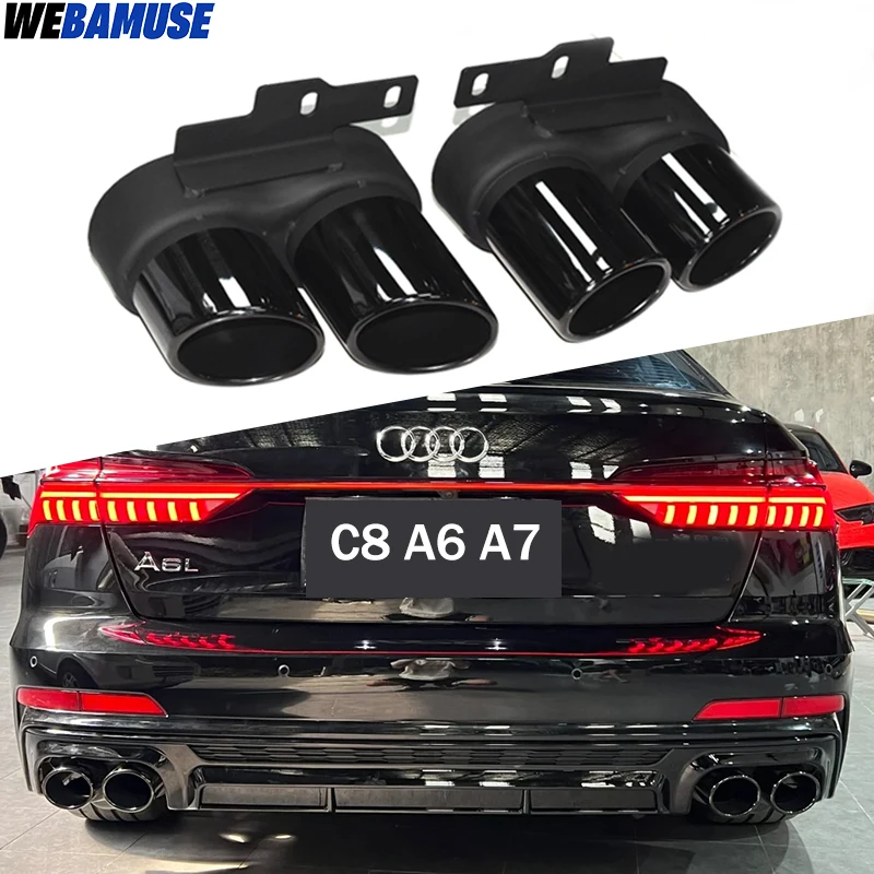 For Audi A6 A7 C8 2019 to 2024 Muffler Upgrade S6 S7 Exhaust Tip Stainless Steel Car Exhaust Tailpipe Nozzle