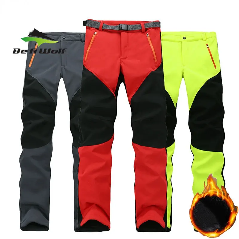 Winter Fleece Waterproof Soft Shell Pants Patchwork Outdoor Camping Fishing Trekking Skiing Hiking Trousers Hiking Pants 2022