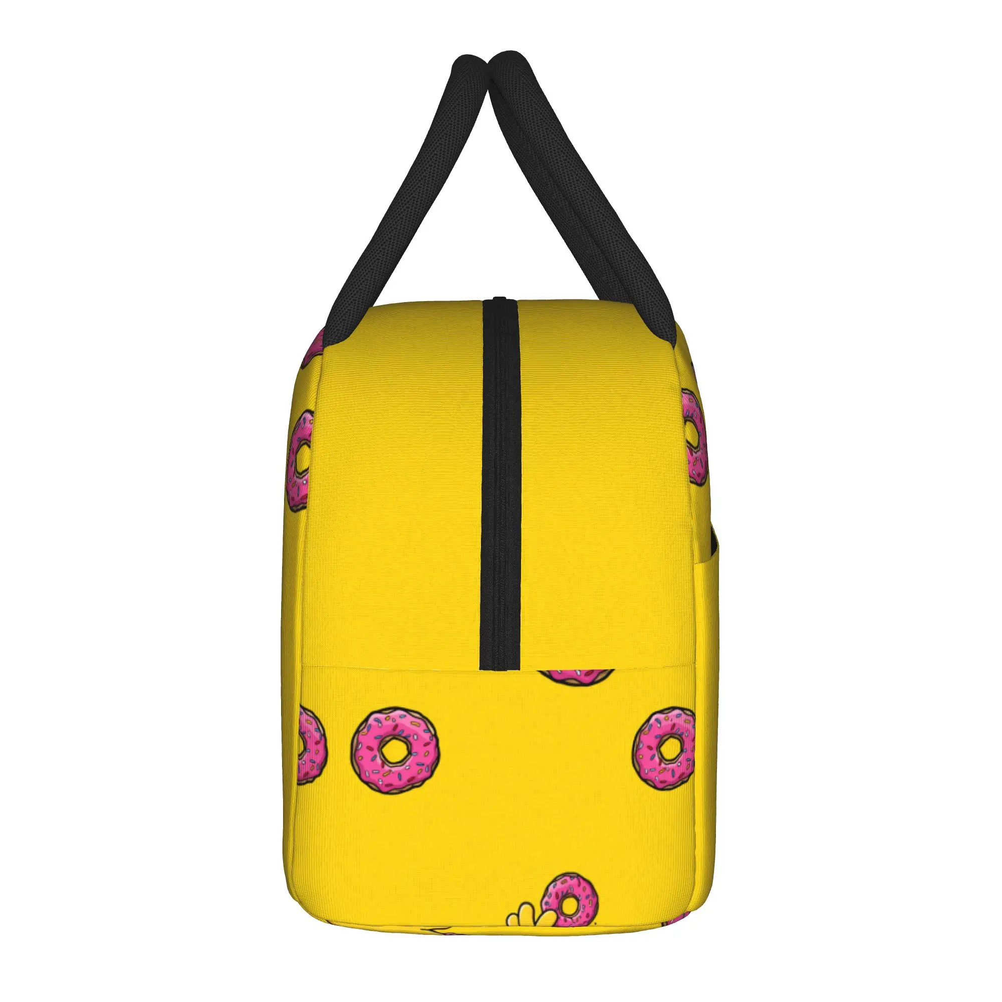 S-Simpsons Homer Donut Yellow Background Lunch Bag  Casual Lunch Box For Unisex Travel Cooler Bag Oxford Graphic Tote Food Bags
