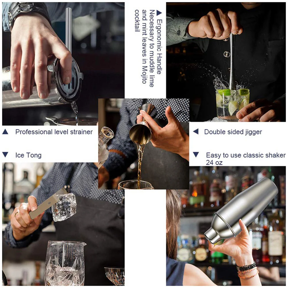 

5 pcs Cocktail Set Stainless Steel Measuring Jigger Strainer Drink Mixer Bar Accessories Professional Tools