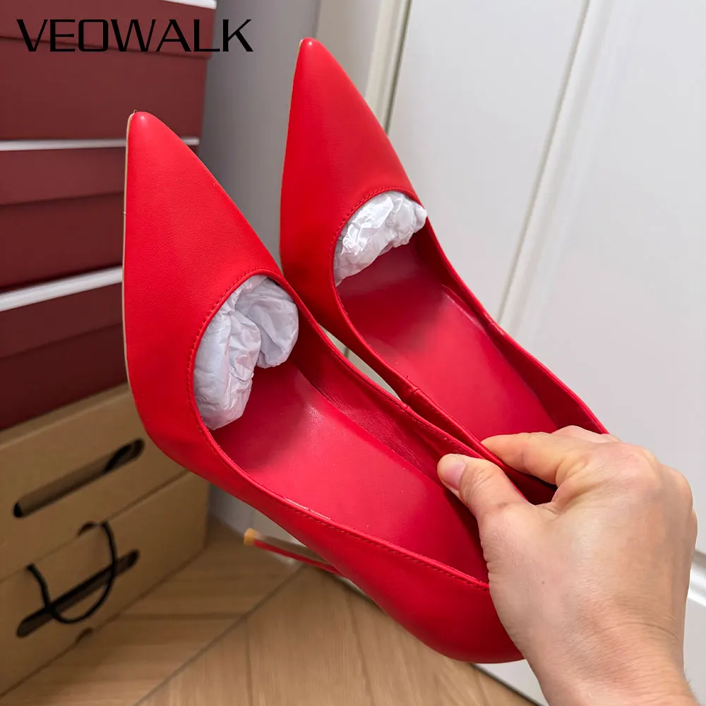 

Veowalk Classic Elegant Matte Red Sexy 12cm Woman High Heels Pointed Toe Shallow Stilettos Pumps Work Ladies Party Dress Shoes