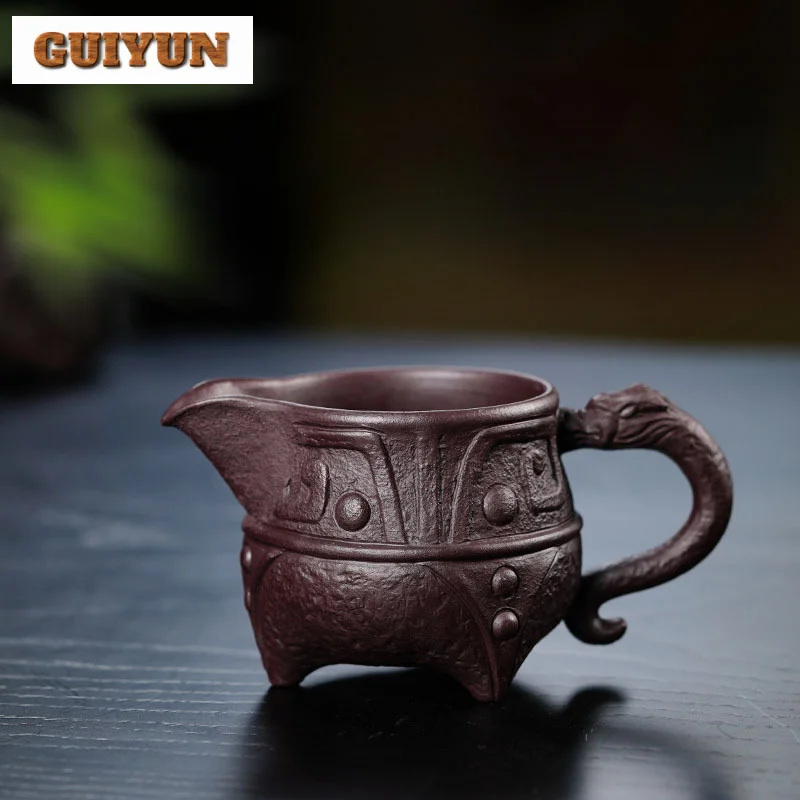 160ml Authentic Yixing Handmade Winevessel Purple Clay Tea Pitcher Imitation Bronze Justice Cup Tea Infuser Divider Zisha Teaset