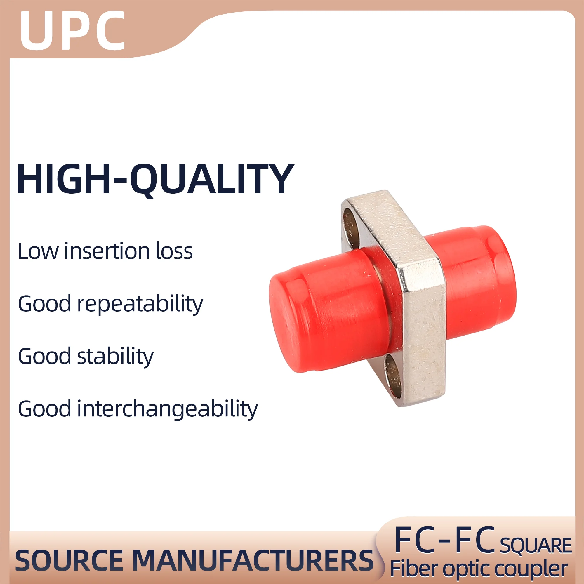 

Optic Coupler Fiber Adapter FC/UPC Square Flange Connector 50/100/150/200Pcs(Red)