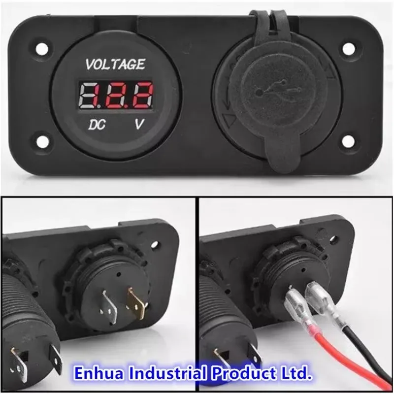 STTL Rear Mount Dual Car Marine Boat Truck Charger USB Socket Voltmeter Panel