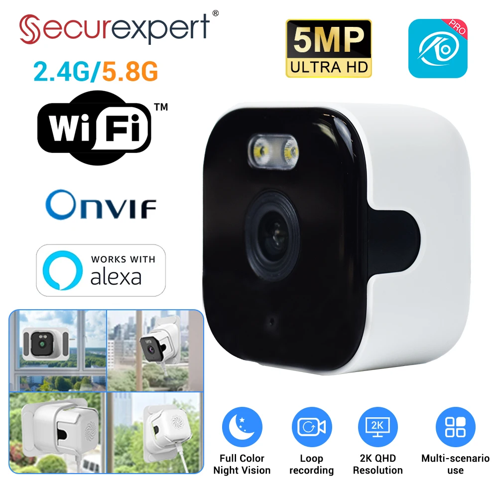 

2.4G/5G WiFi Window Camera 5MP Indoor Cameras Home Security Color Night Vision Motion Detection 24/7 Recording Quick Install