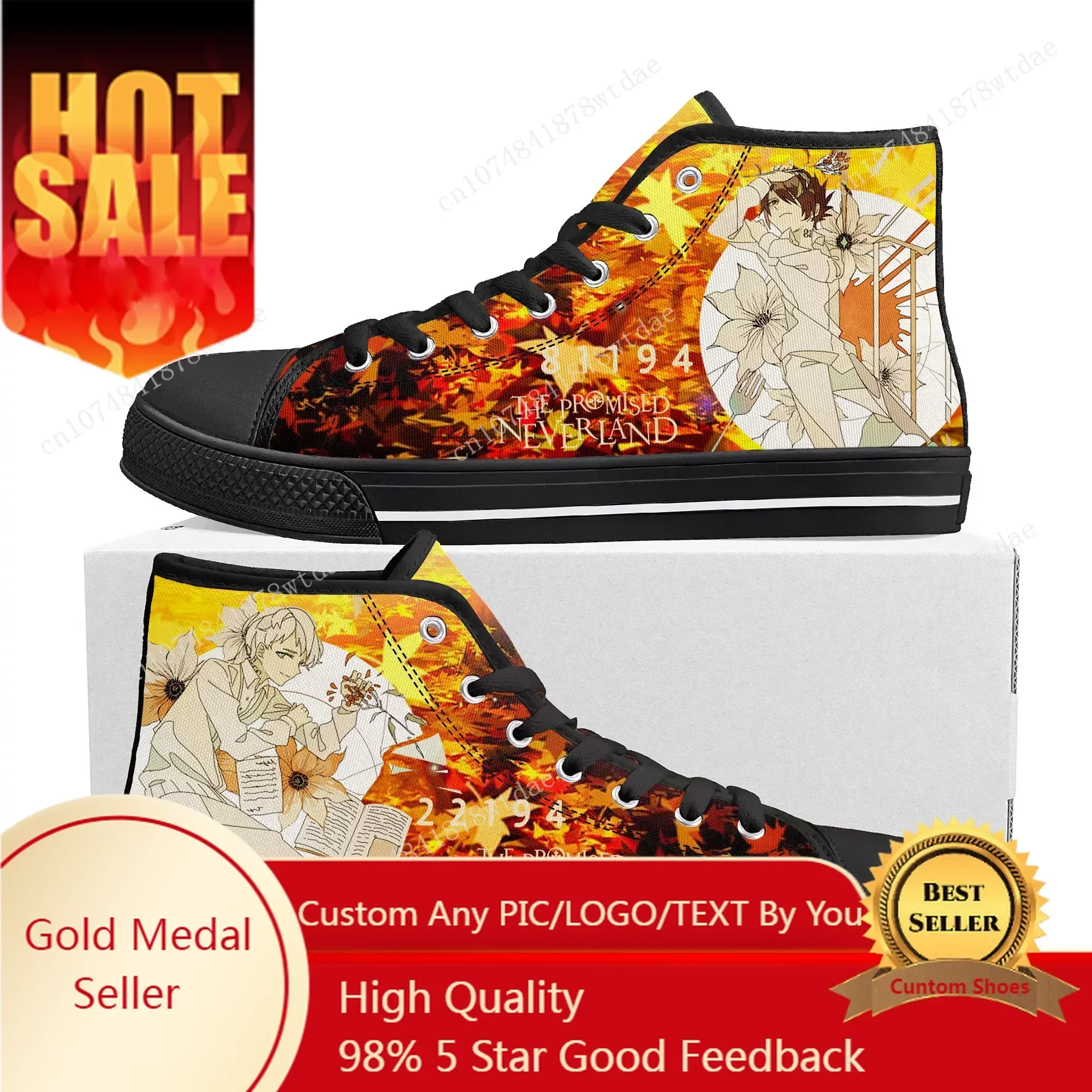 

The Promised Neverland Emma High Top Sneakers Mens Womens Teenager High Quality Canvas Sneaker Cartoon Casual Custom Made Shoes