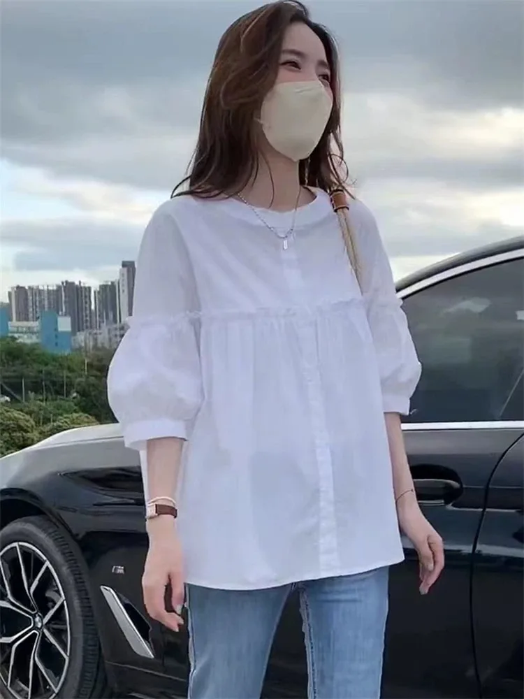 White Shirt Women's Summer Design Sensation Gentle Tie Top High-End Sensation Elegant Beautiful Thin Model Korean Style Loose...