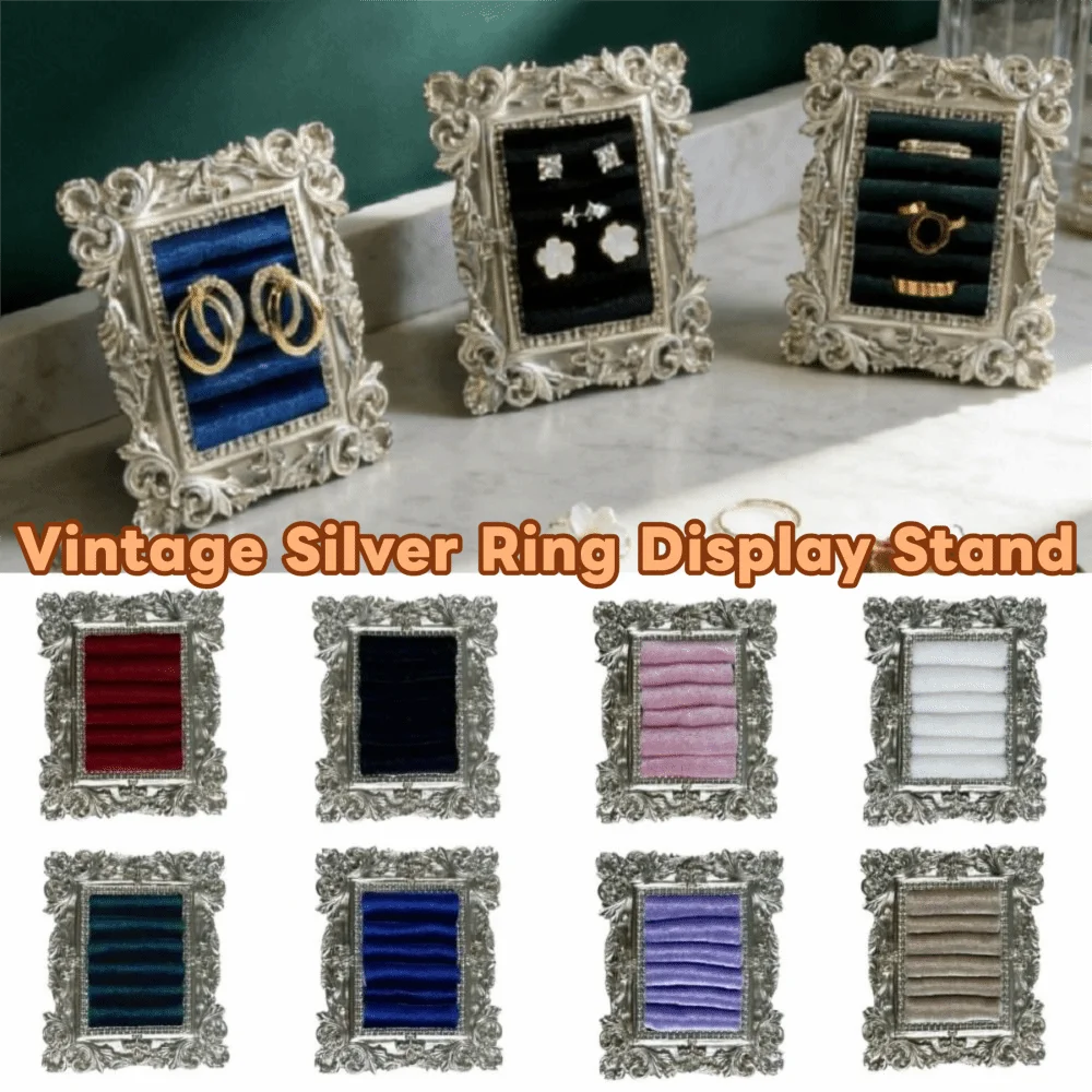 

Mini Ring Display Stand Baroque Design Vintage Silver Jewelry Storage Organizer Ornaments Wear-resistant Velvet Earring Tray