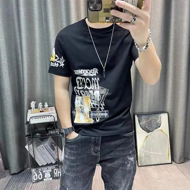 Clothes Yellow Streetwear Katoen Male Tee Shirts Print Top Heather Men's T-shirt Kpop Short Quarter Sleeve Wholesale Hot 5xl Xl