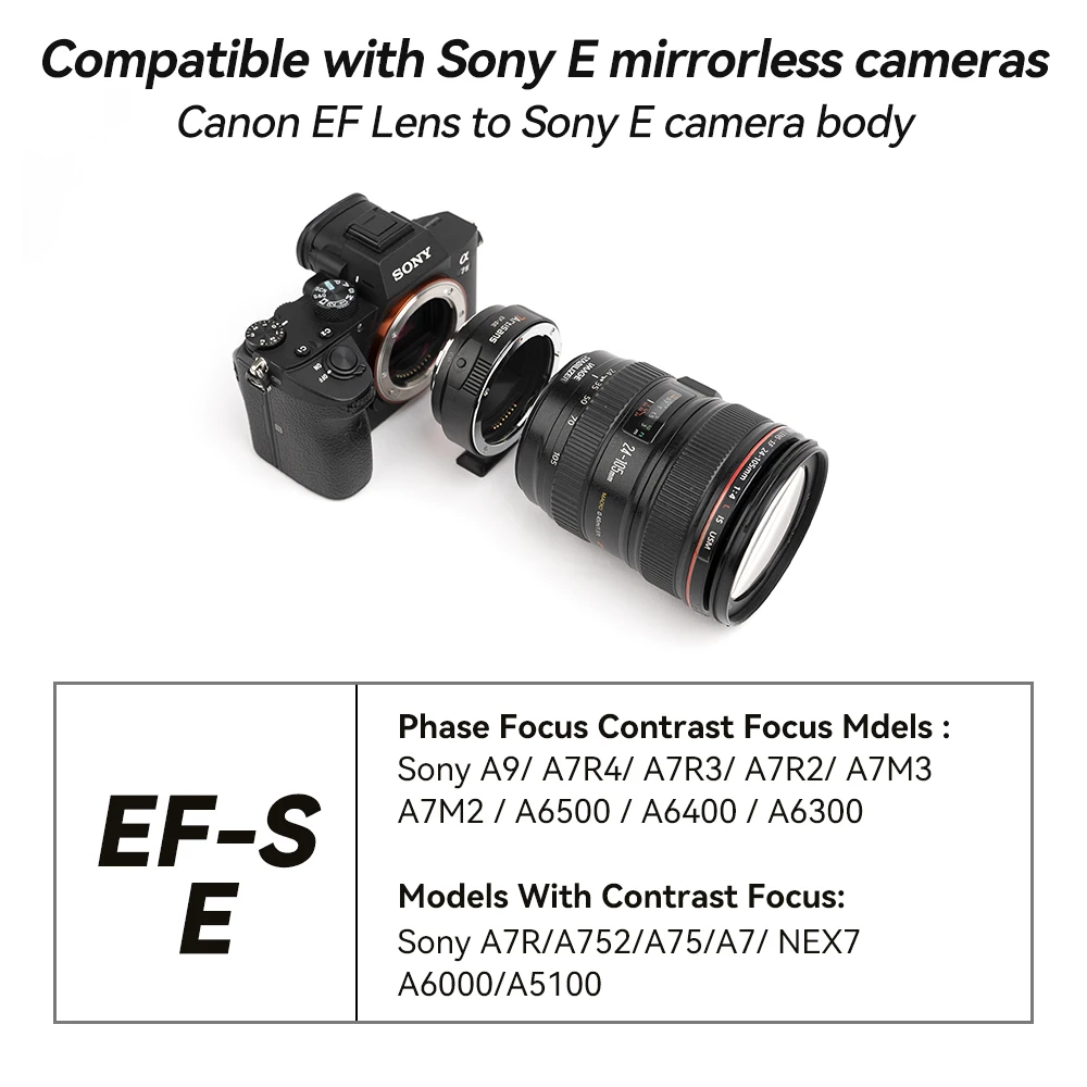 7artisans EF-SE Adapter Ring Autofokus Objektiv Mount Adapter kompatibel für Canon EF/EF-S Objektiv und Sony E ZVE10 A9 Mount Kameras