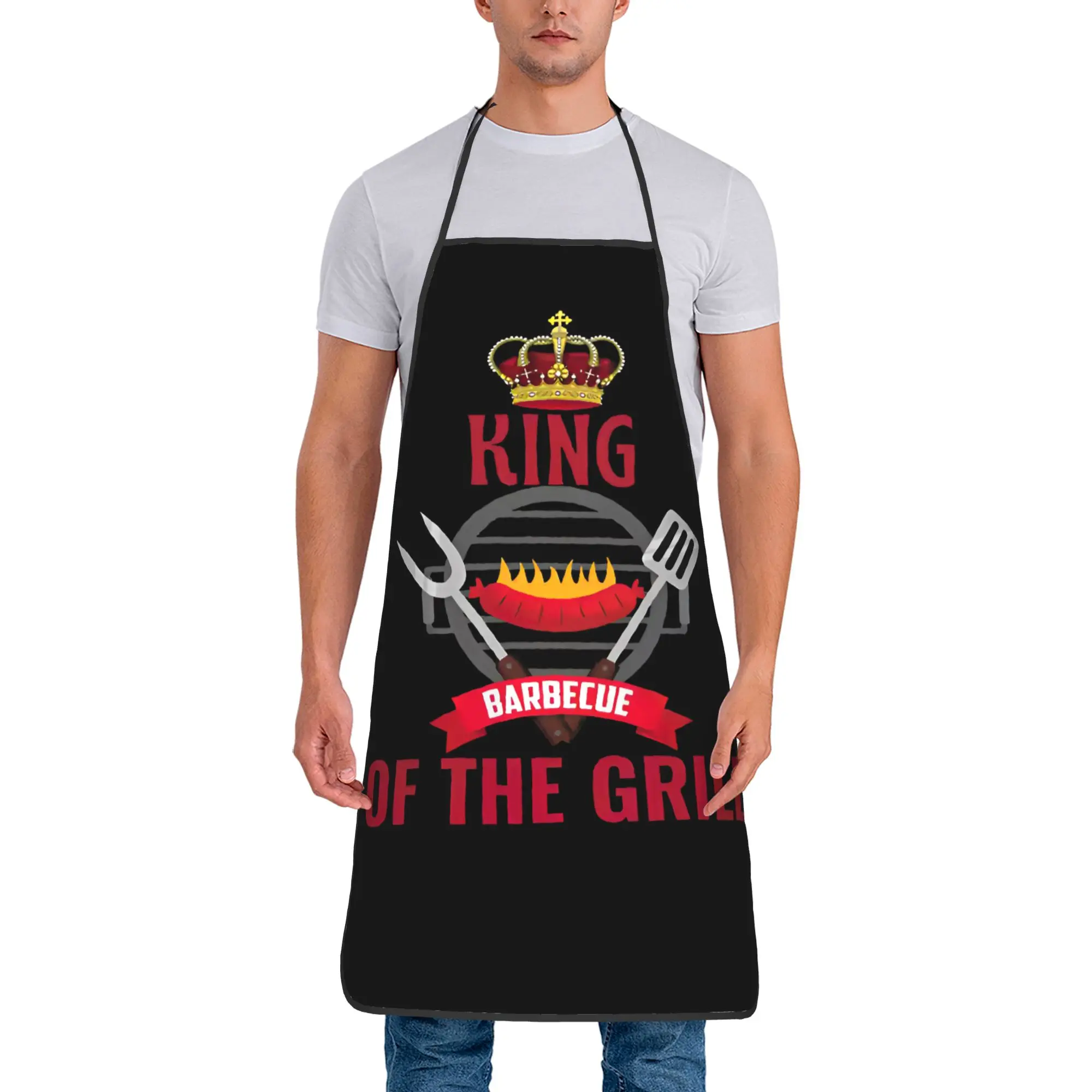 

BBQ Master King of the Grill Bib Apron Waterproof Polyester Barbecue Kitchen Pinafore Unisex Adult Breathable Baking