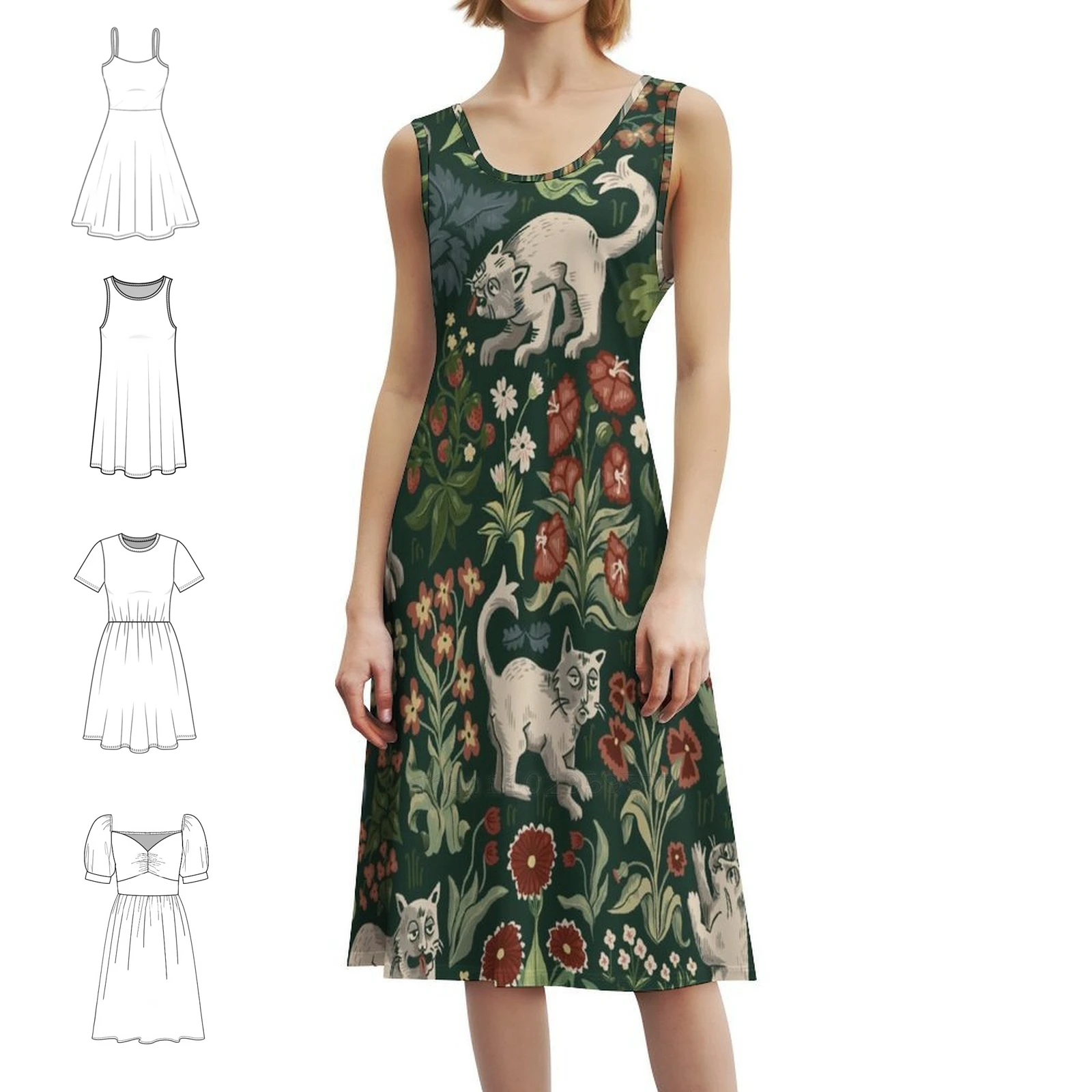 القطط القرون الوسطى القبيحة Millefleur المرأة الهيب هوب الشارع الشهير فستان الجرافيك طباعة ملابس للنادي الحفلات القطط غريب القبيح كذبة أبريل ميل #1