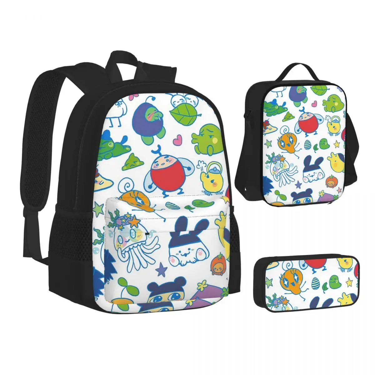 Tamagotchi Friends Backpacks Boys Girls Bookbag Children School Bags Kids Rucksack Lunch Bag Pen Bag Three-Piece Set