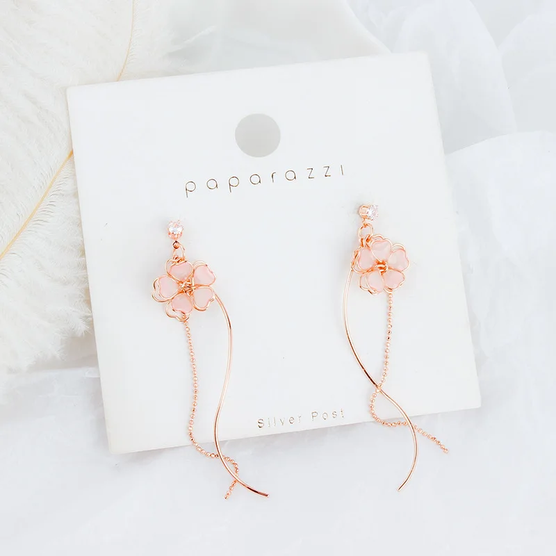 Koreanische elegante Blumen-Schmetterlings-Ohrringe für Damen, exquisite Kristall-Zirkon-Ohrringe mit langen Quasten, temperamentvoller Schmuck – Detail 18