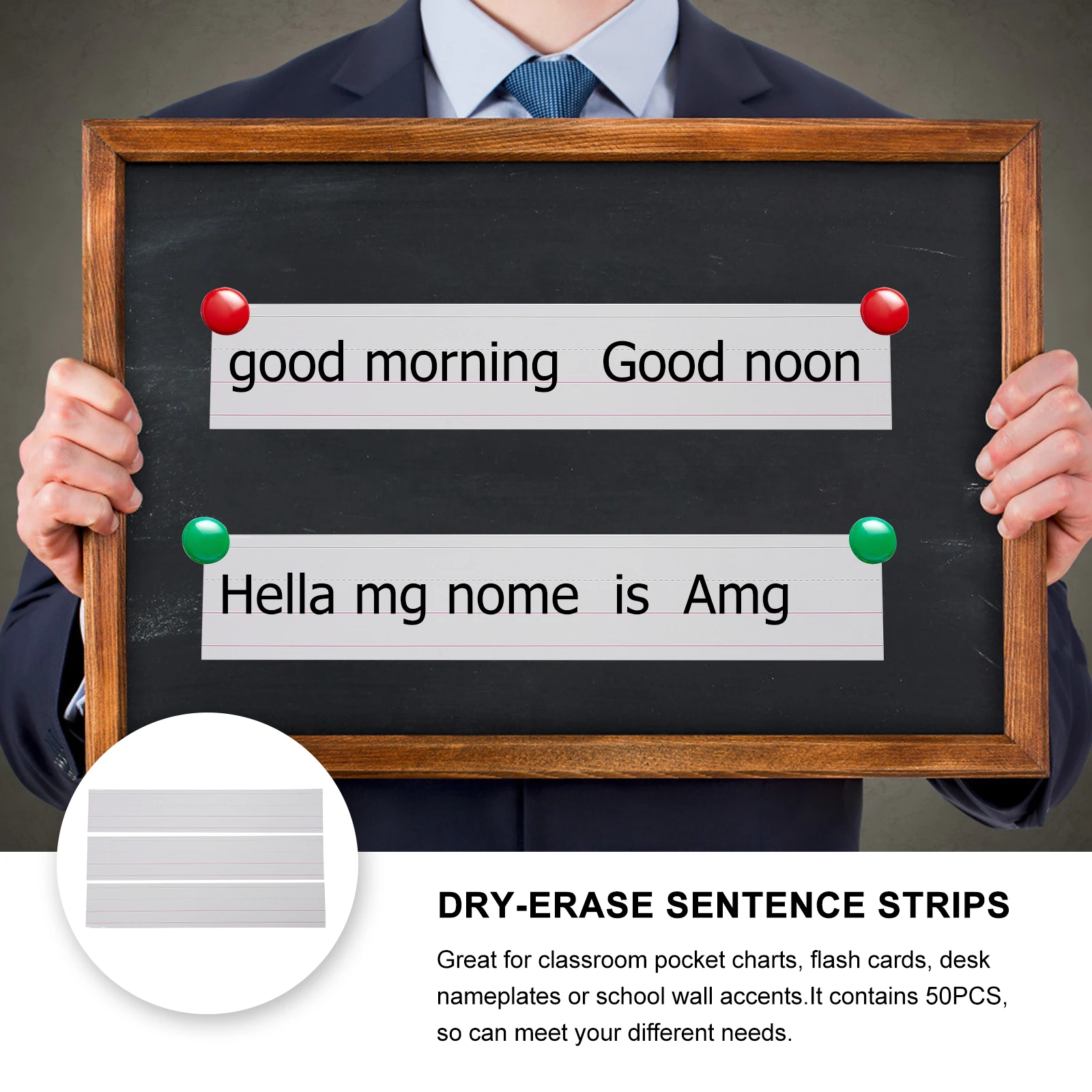 

50pcs Alphabet Teaching Cards Dry Erase Sentence Strips Lined Ruled Classroom Supplies for Teachers Students School Accessories
