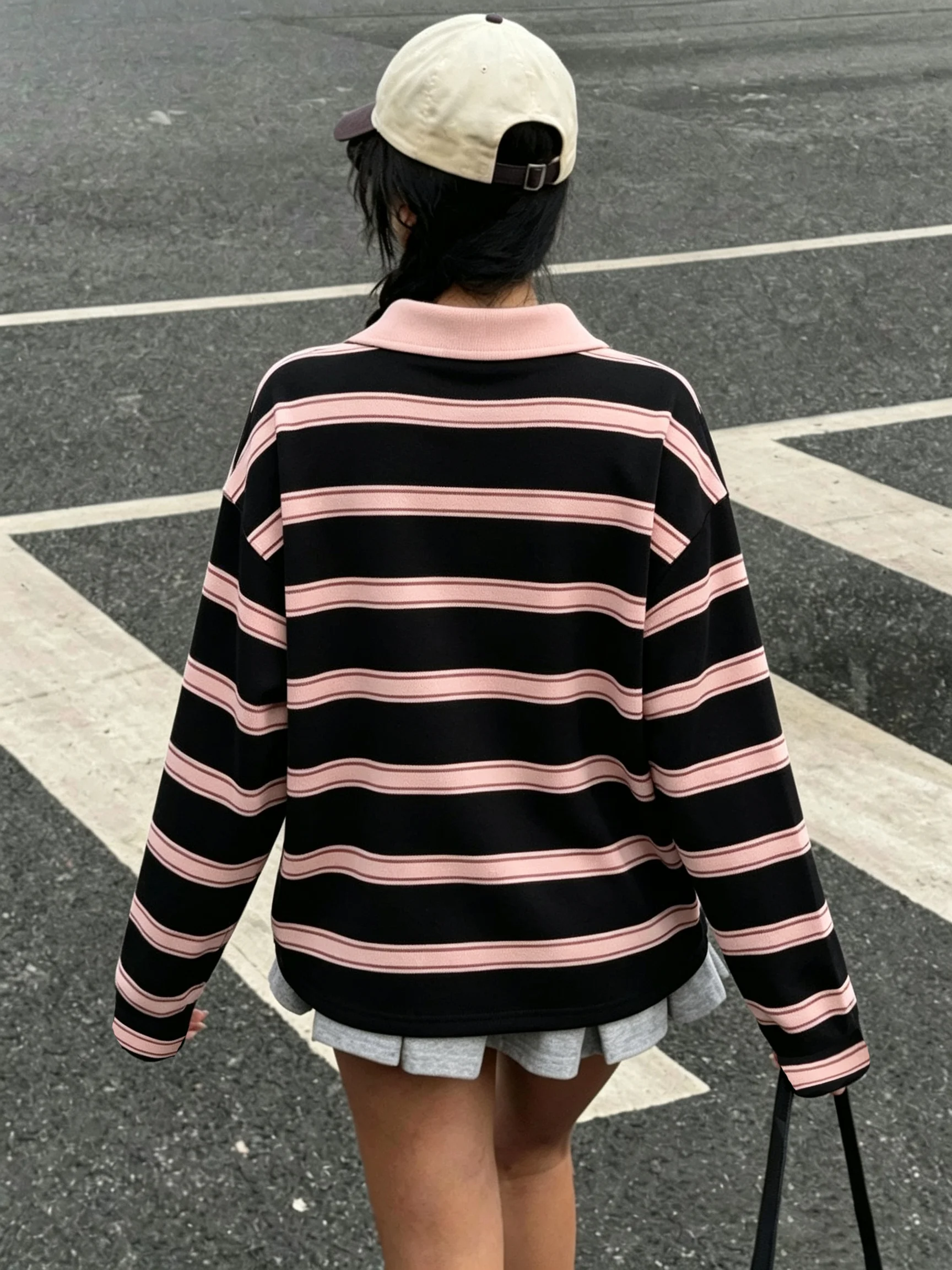 Damen-Hoodie mit geometrischem Muster und Farbblock-Design, Langarm, lässiger Revers-Knopfverschluss, für den Alltag im Herbst und auf Reisen. – Detail 11