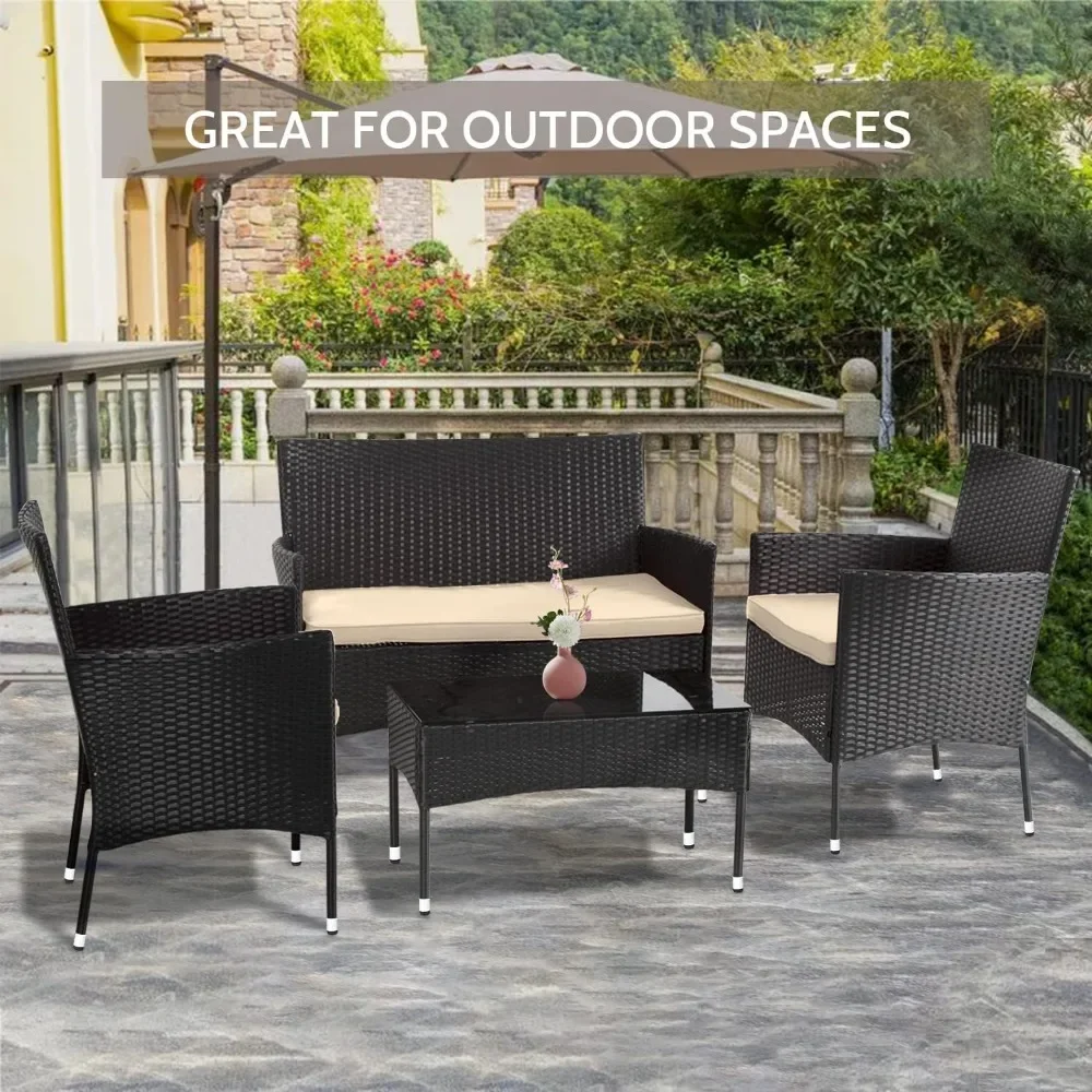 

Patio Furniture Set 4 Pieces Outdoor Rattan Chair Wicker Sofa Garden Conversation Bistro Sets for Yard,Pool or Backyard